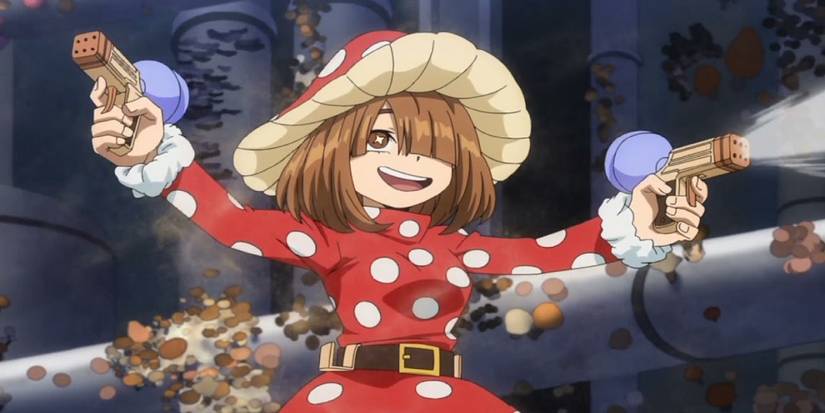 Kinoko spraying moisture on the surroundings to speed up her Mushroom Quirk