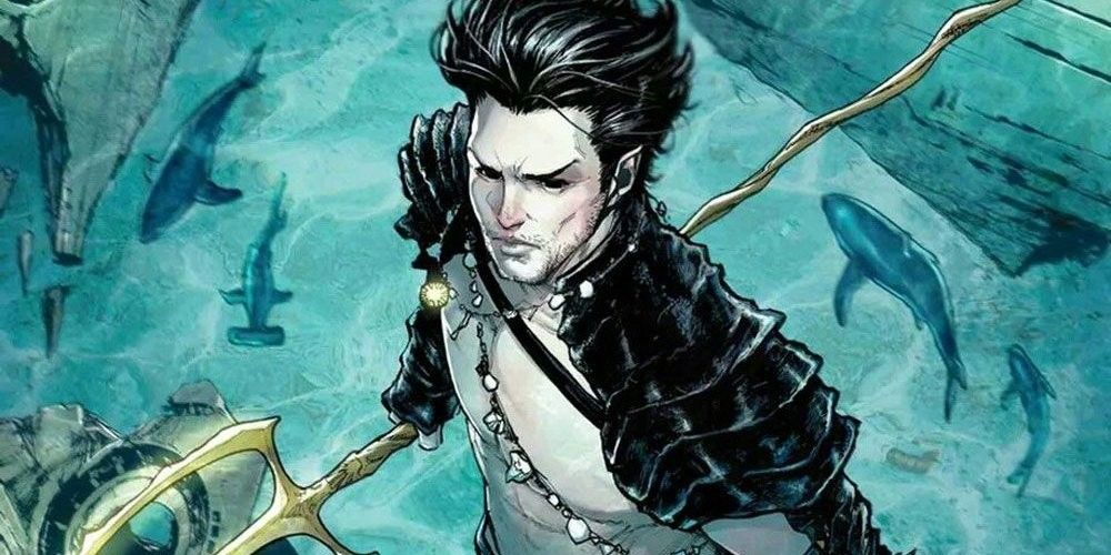 Namor holding a trident while swimming underwater in Marvel Comics