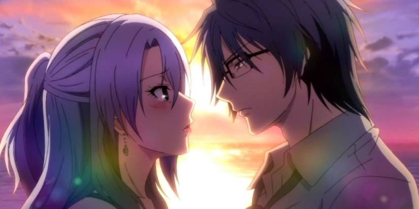 Ayame Himuro & Shinya Yukimura from Science Fell In Love in front of a sunrise.