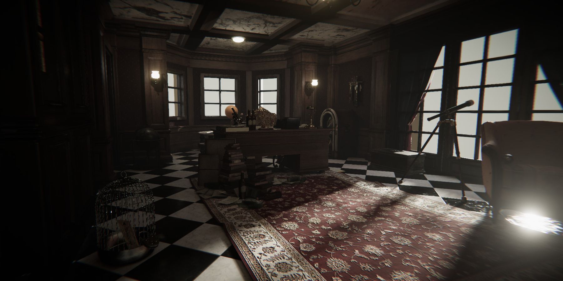 A dark and spooky office in Curious Cases.
