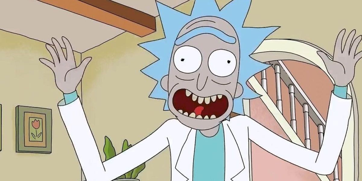 Rick faz uma careta boba em Rick e Morty.