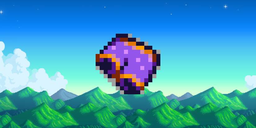 Mayor Lewis' Lucky Purple Shorts float in the sky in Stardew Valley.