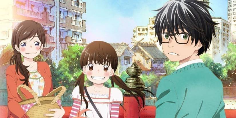Rei, Kiriyama Akari, and Hina Kawamoto from March Comes In Like a Lion smile at the camera