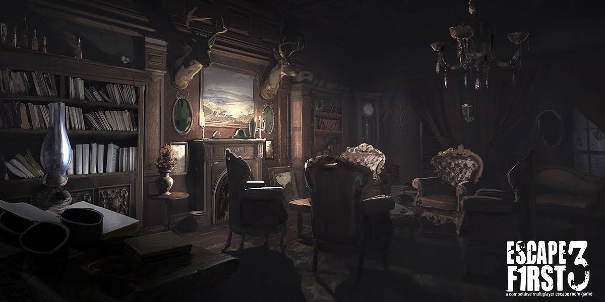 A classy, but ominously empty room in Escape First 3 key art.