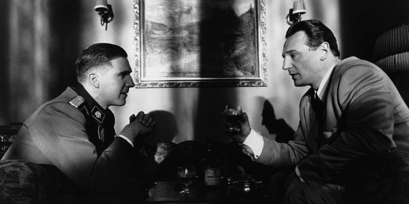 Schindler and Göth talk in Schindler's List.