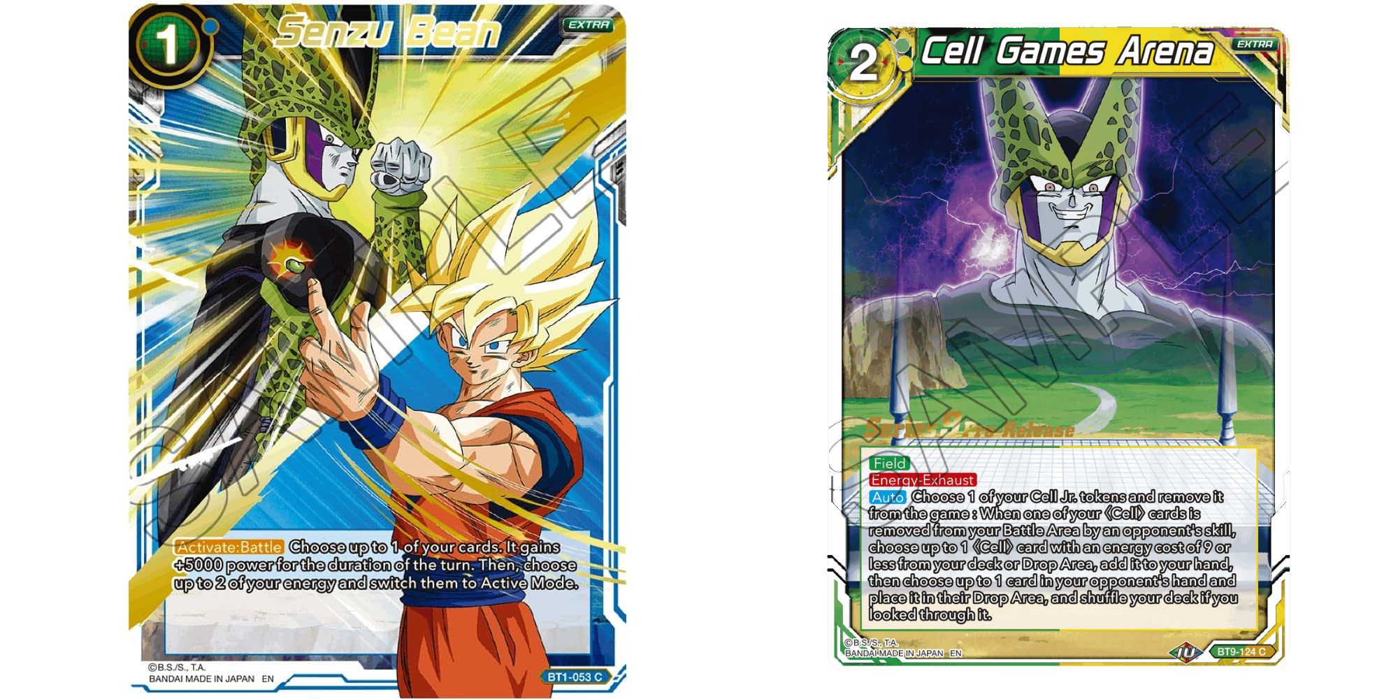 Senzu Bean e Cell Games Arena Cartas extras no Dragon Ball Super Card Game.
