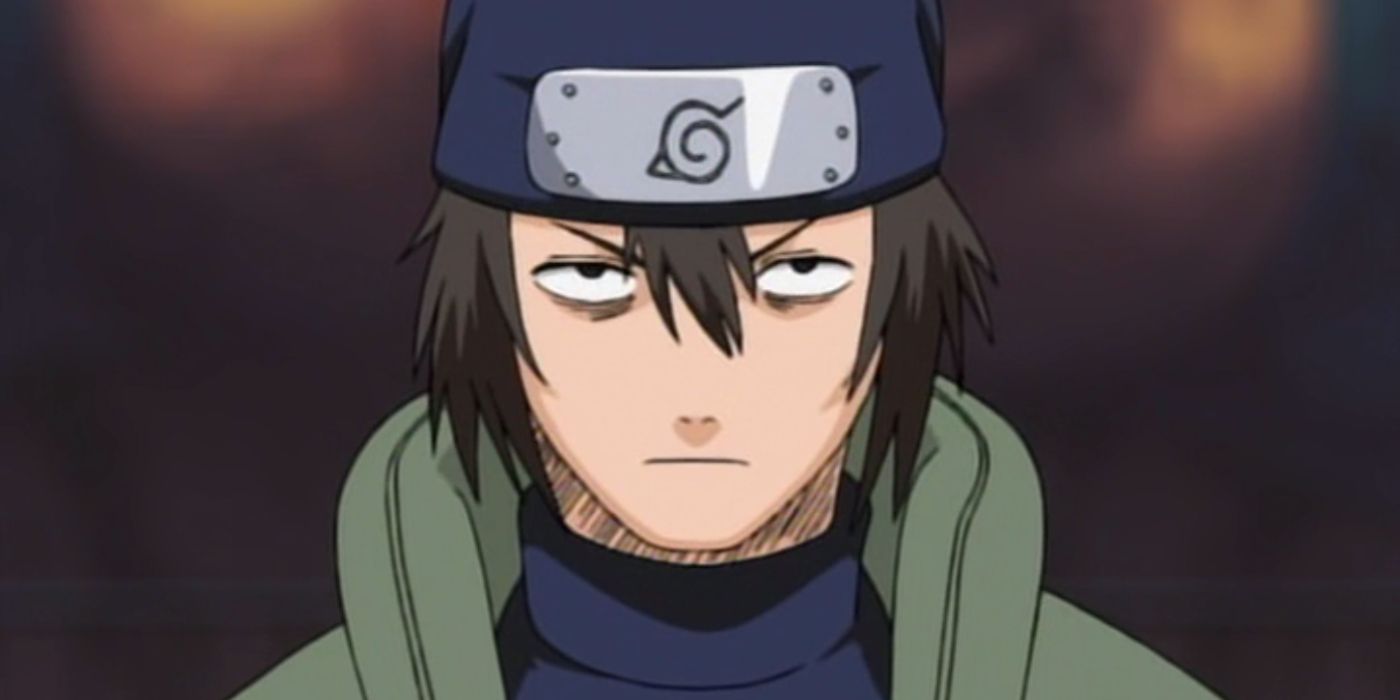 Hayate Gekko from Naruto is looking up.