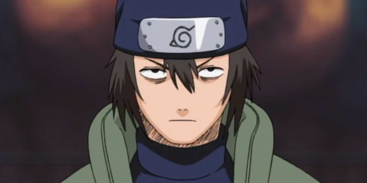 Hayate Gekko from Naruto is looking up.