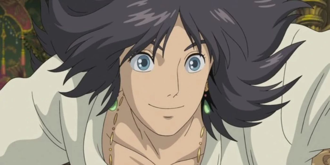 Howl from Howl's Moving Castle smiling with his hair flowing