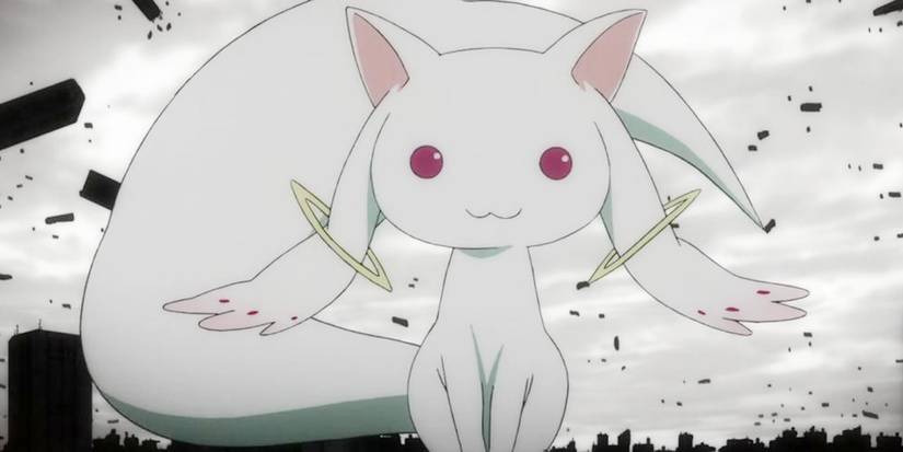 Kyubey waits at the end of the world in Puella Magi Madoka Magica.
