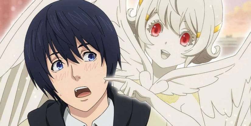 Nasse playfully pokes at Mirai Kakehashi in Platinum End.