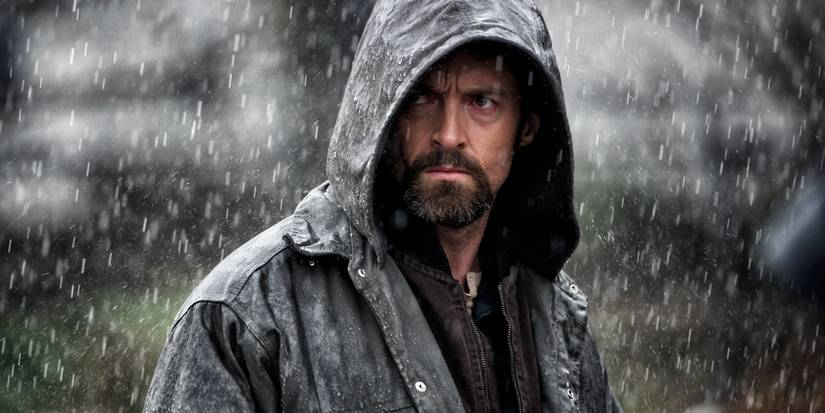 Hugh Jackman in the rain in Prisoners (2013).