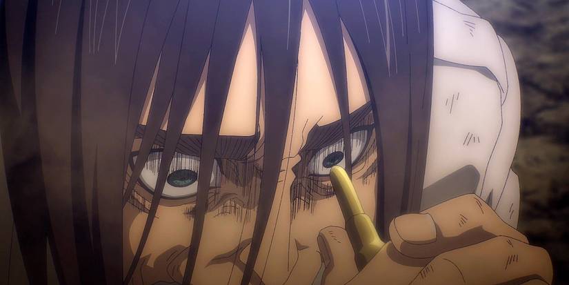 Eren Yaeger blinding his own left eye in the Attack on Titan Season 4 finale