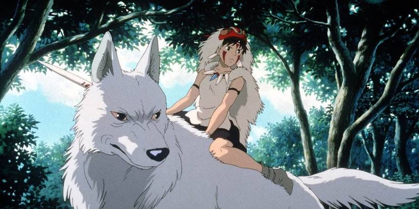 Studio Ghibli's Princess Mononoke, San rides the wolf god Moro