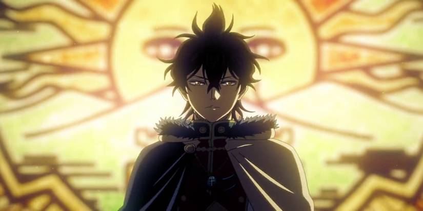 Magic Knight Yuno standing in front of an ornate window in Black Clover