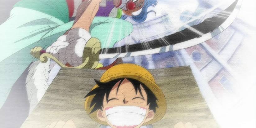 Buggy le Clown tente d'exécuter Luffy avec une épée dans One Piece