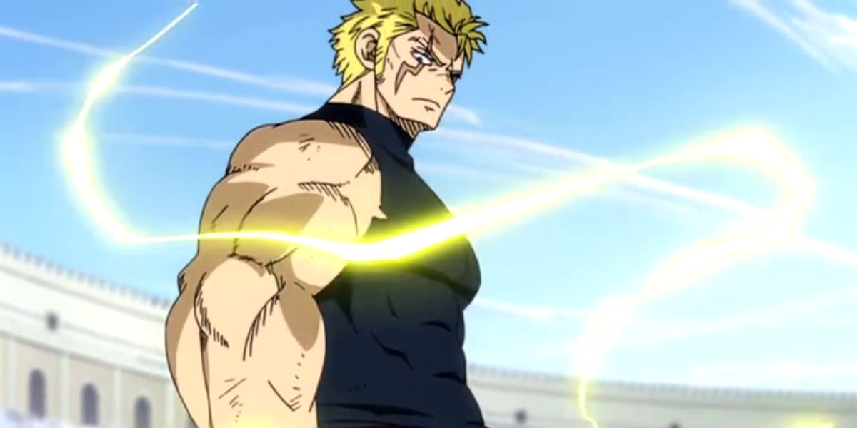 Laxus emitting lightning in Fairy Tail