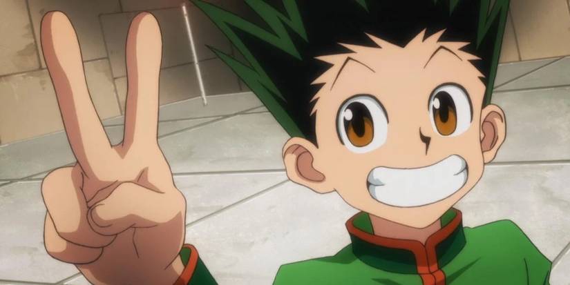 Gon jette un signe de paix avec ses doigts dans Hunter x Hunter (2011)