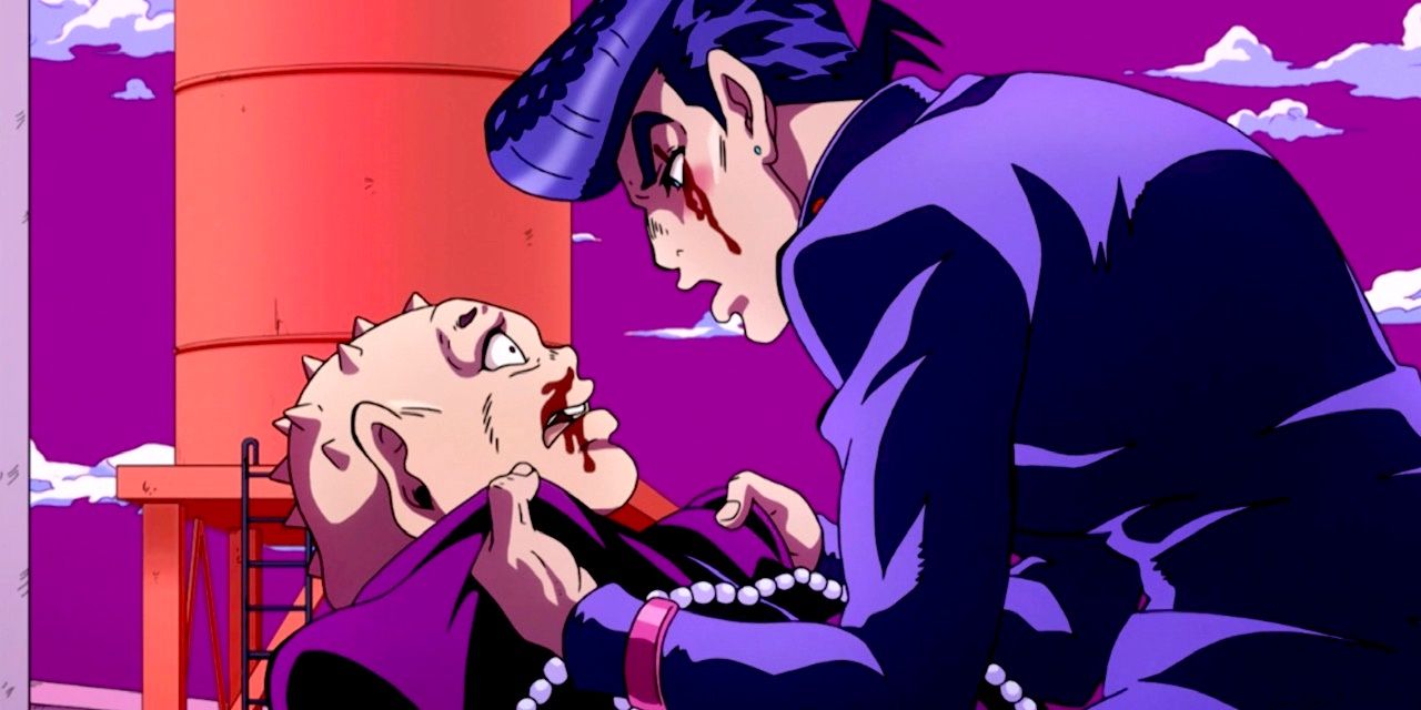 Josuke menace Shigech dans l'étrange aventure de Jojo