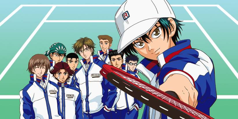 Ryoma and his team on the tennis court in The Prince of Tennis.