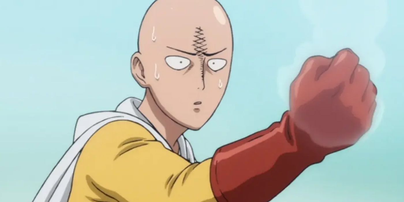 Saitama punching something in One-Punch Man.