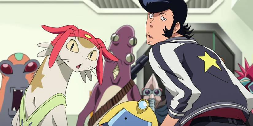 Dandy and his crew are surprised in Space Dandy.