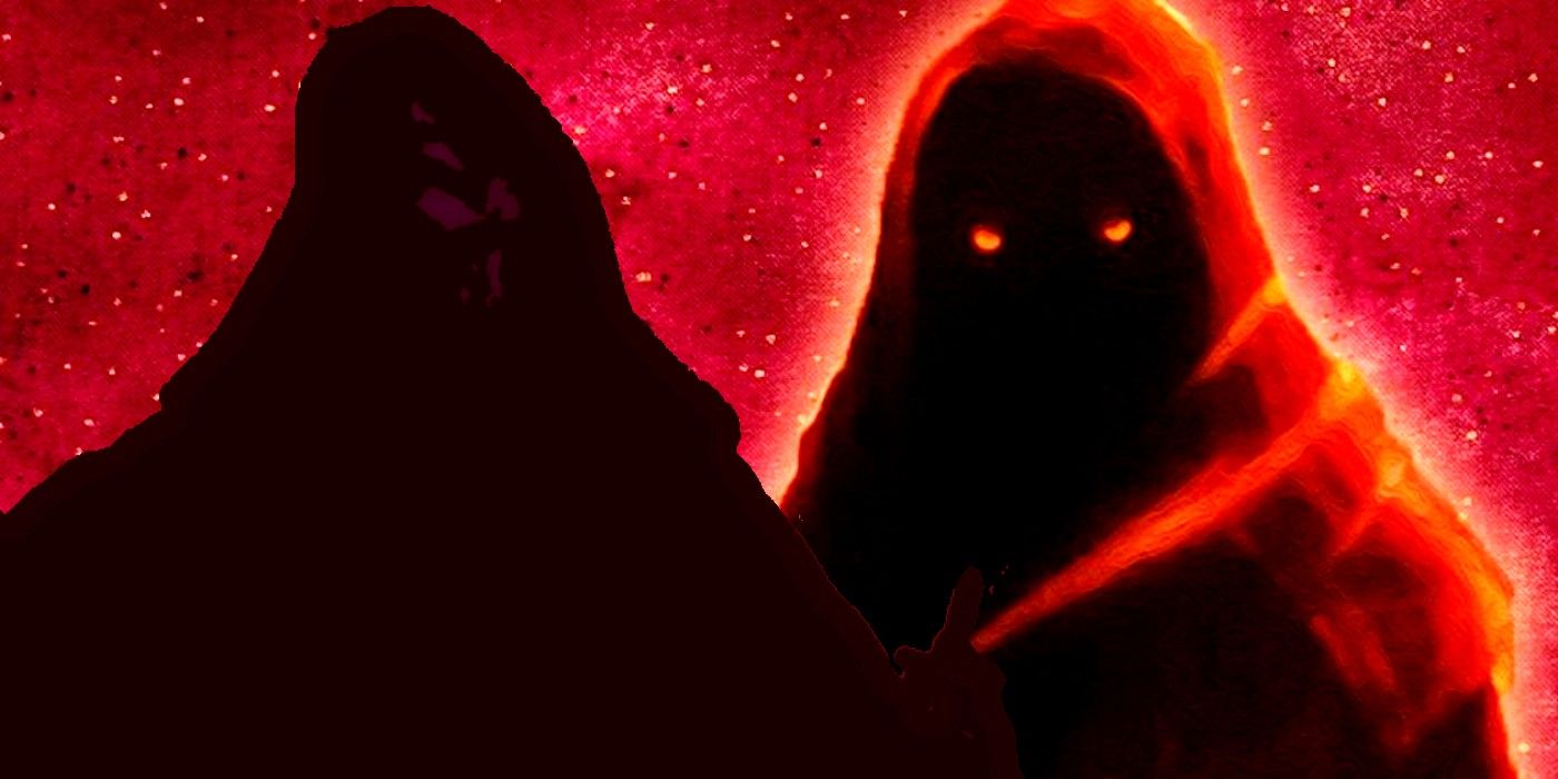 Dois sith, Darth Sidious e Darth Plagueis, banhados em luz vermelha em Star Wars