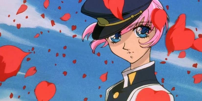 Red petals fall around Utena in Adolescence of Utena.