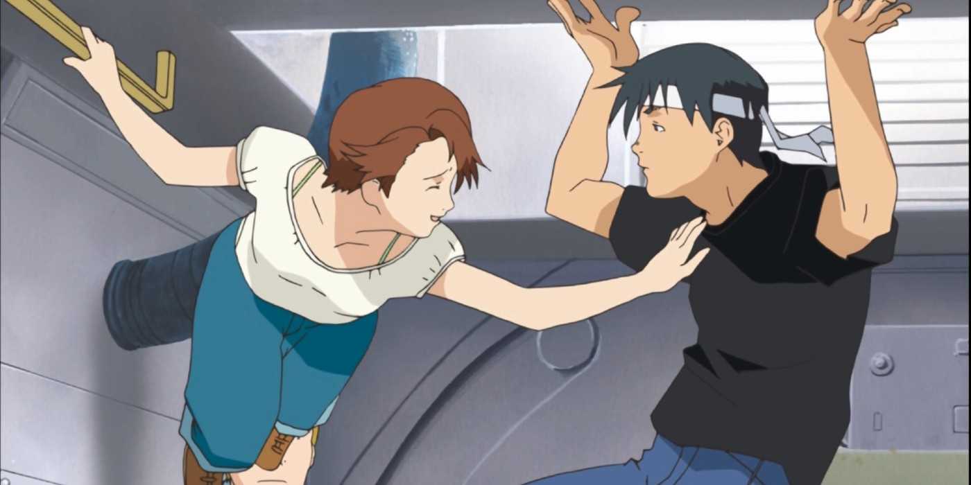 Ai Tanabe and Hachimaki squabble in Planetes.