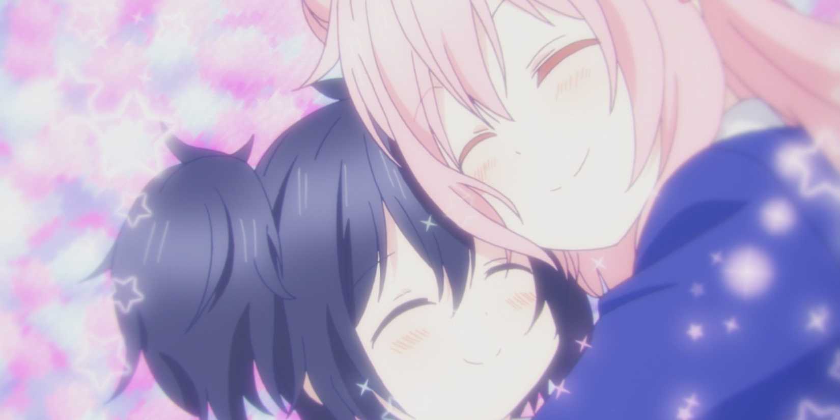 Satou hugging Shio and smiling in Happy Sugar Life