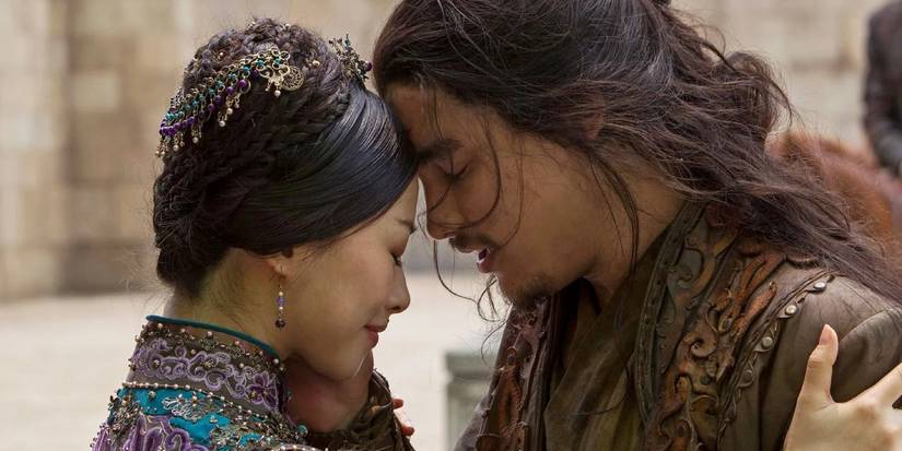 Two characters in Netflix's Marco Polo embrace.