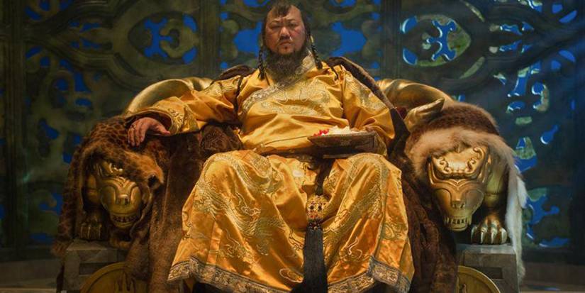 Benedict Wong's Kublai Khan sits on his throne in Netflix's Marco Polo.