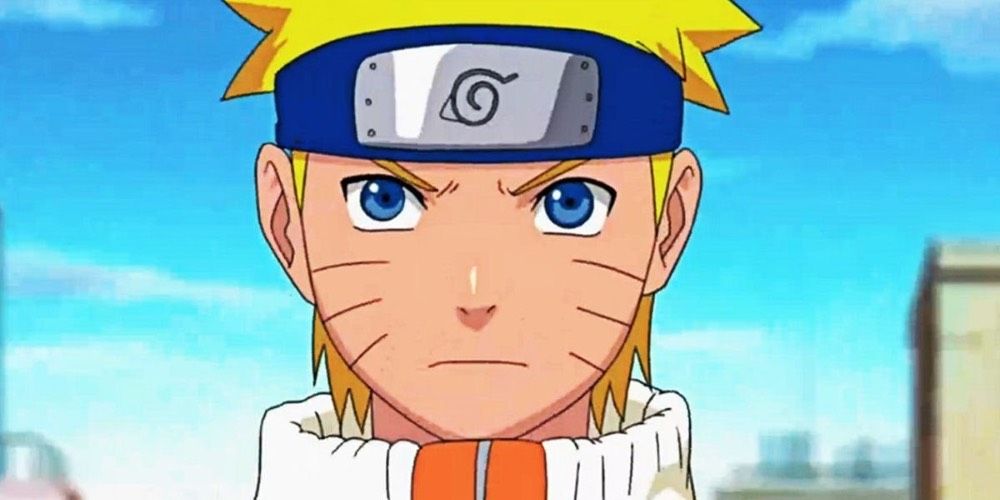 A young Naruto Uzumaki with a serious and determined expression in the Naruto anime