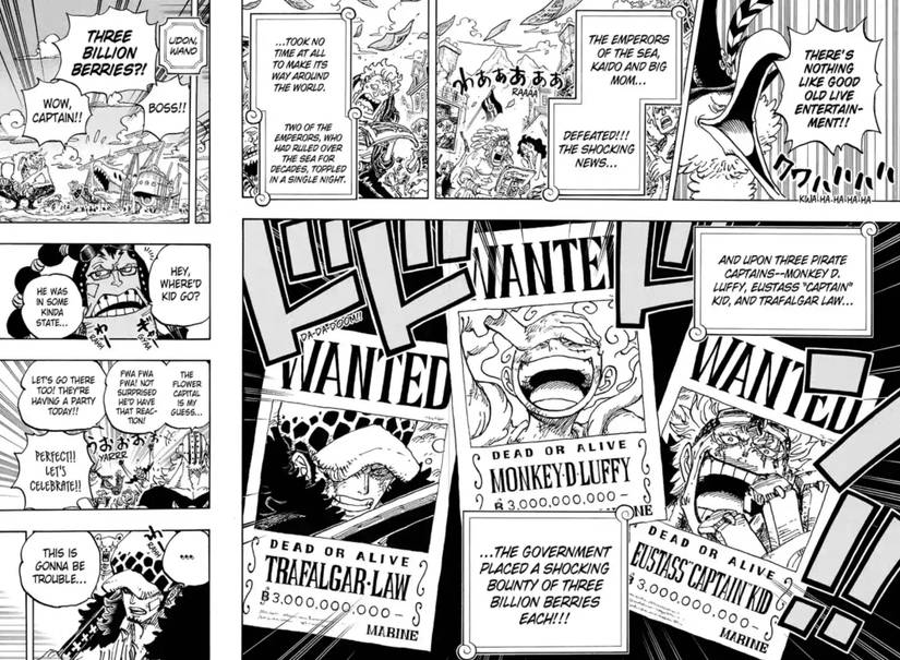 One Piece Chapter 1053: Luffy, Kid, and Law's New Bounties