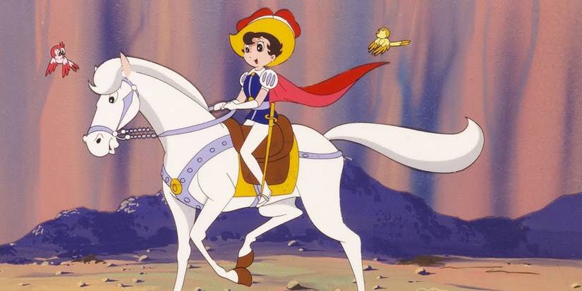 Sapphire rides a horse in the anime Princess Knight.
