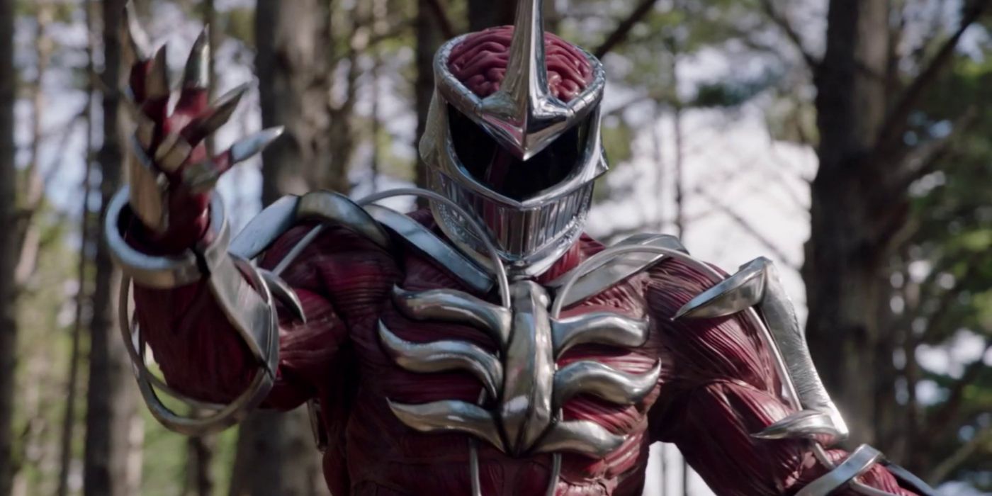 Lord Zedd, about to attack the Rangers, holds his hand high in Power Rangers Dino Fury.