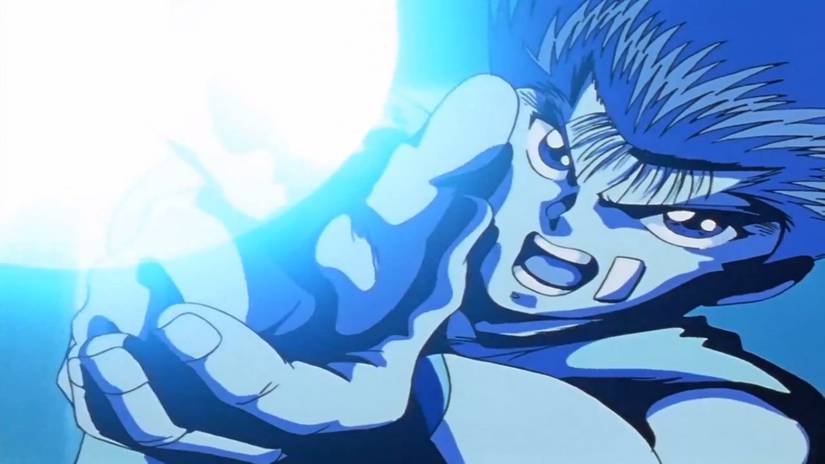 Yusuke utilisant la technique Spirit Gun dans Yu Yu Hakusho 