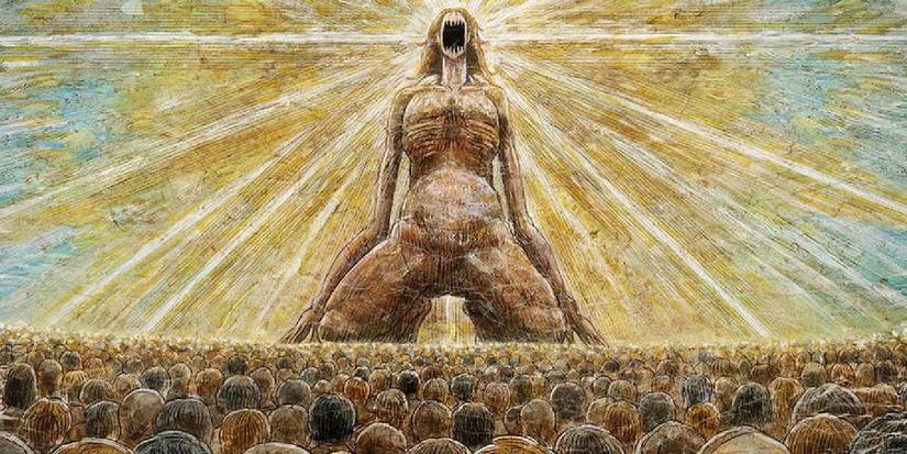 Karl Fritz, in his Titan form, erases the memories of the Eldians in attack against Titan.