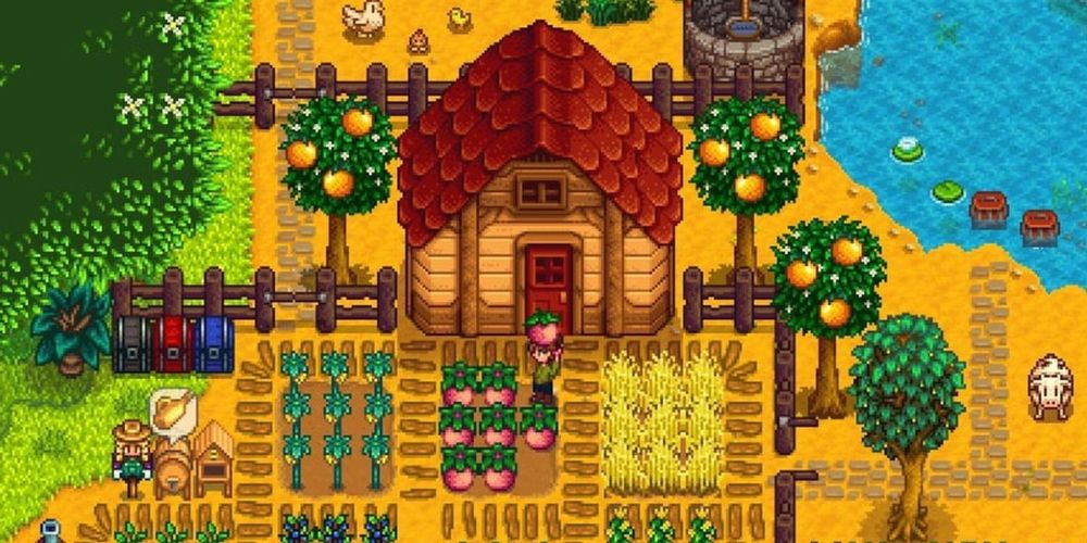 A player in their farm in Stardew Valley game
