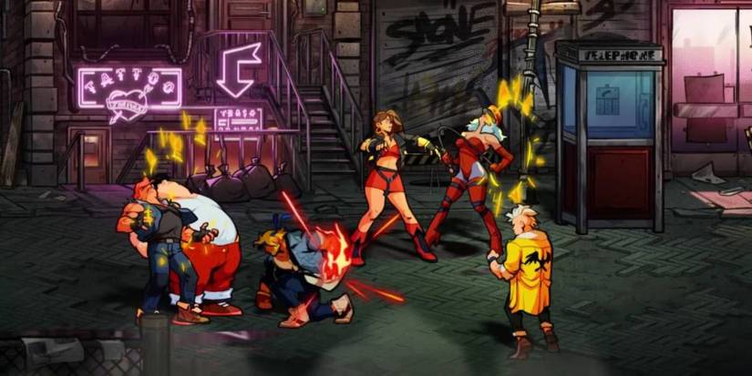 Streets of Rage 4 gameplay featuring characters in combat on the streets.