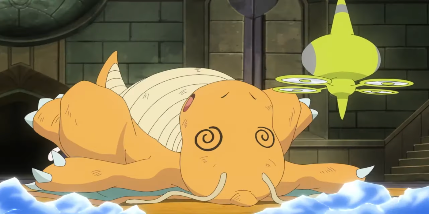 Iris's Dragonite loses to Ash's Dracovish in the World Coronation Series in Pokémon Journeys