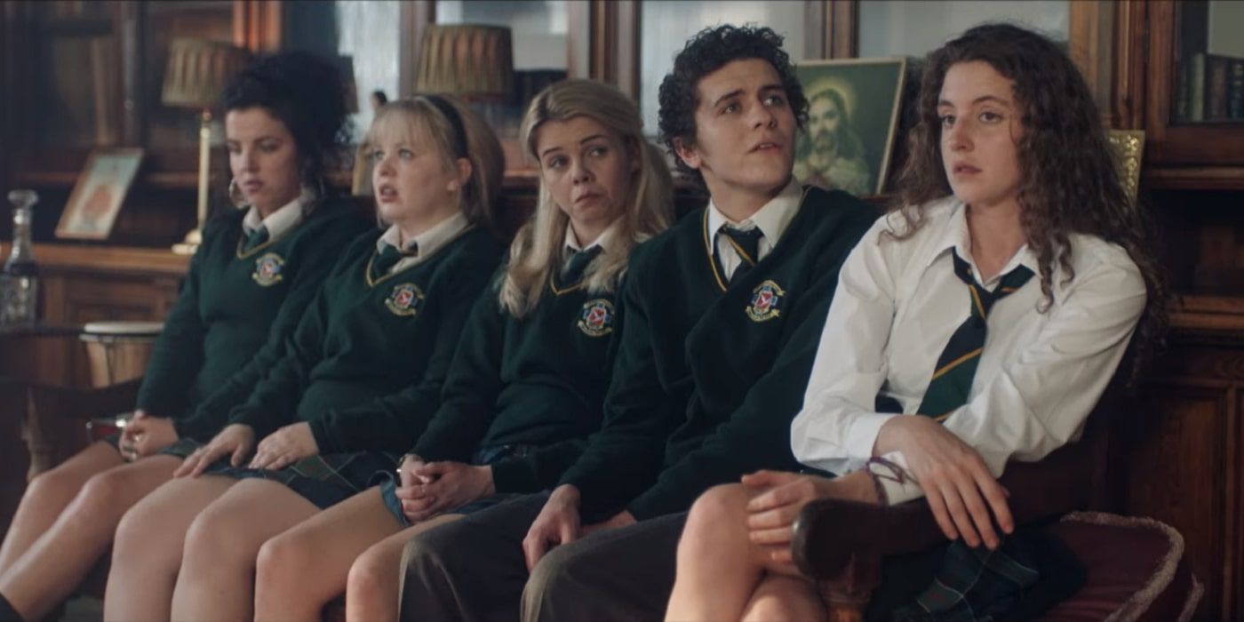 The Derry Girls in detention for getting accused of killing a nun