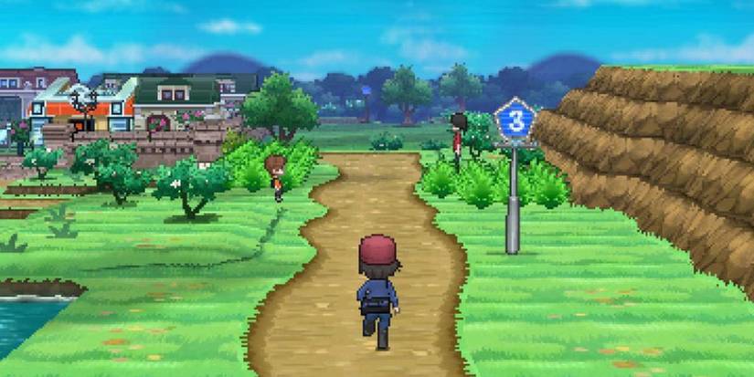 Calem traverses Kalos Route 3 in Pokemon X & Y.