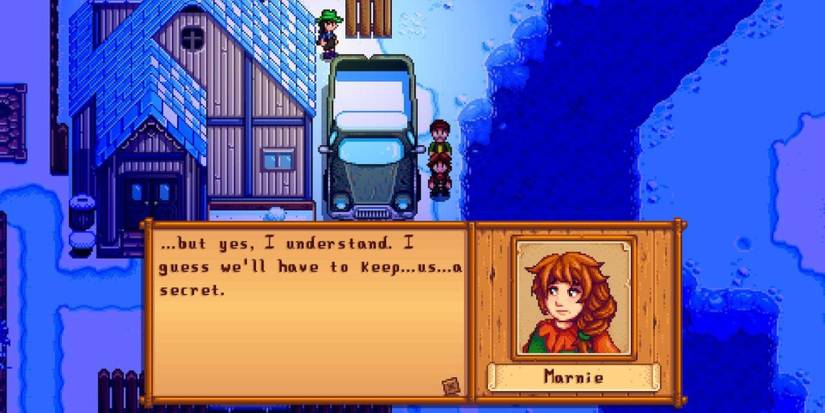 Marnie and Lewis have a conversation about their relationship in Stardew Valley.