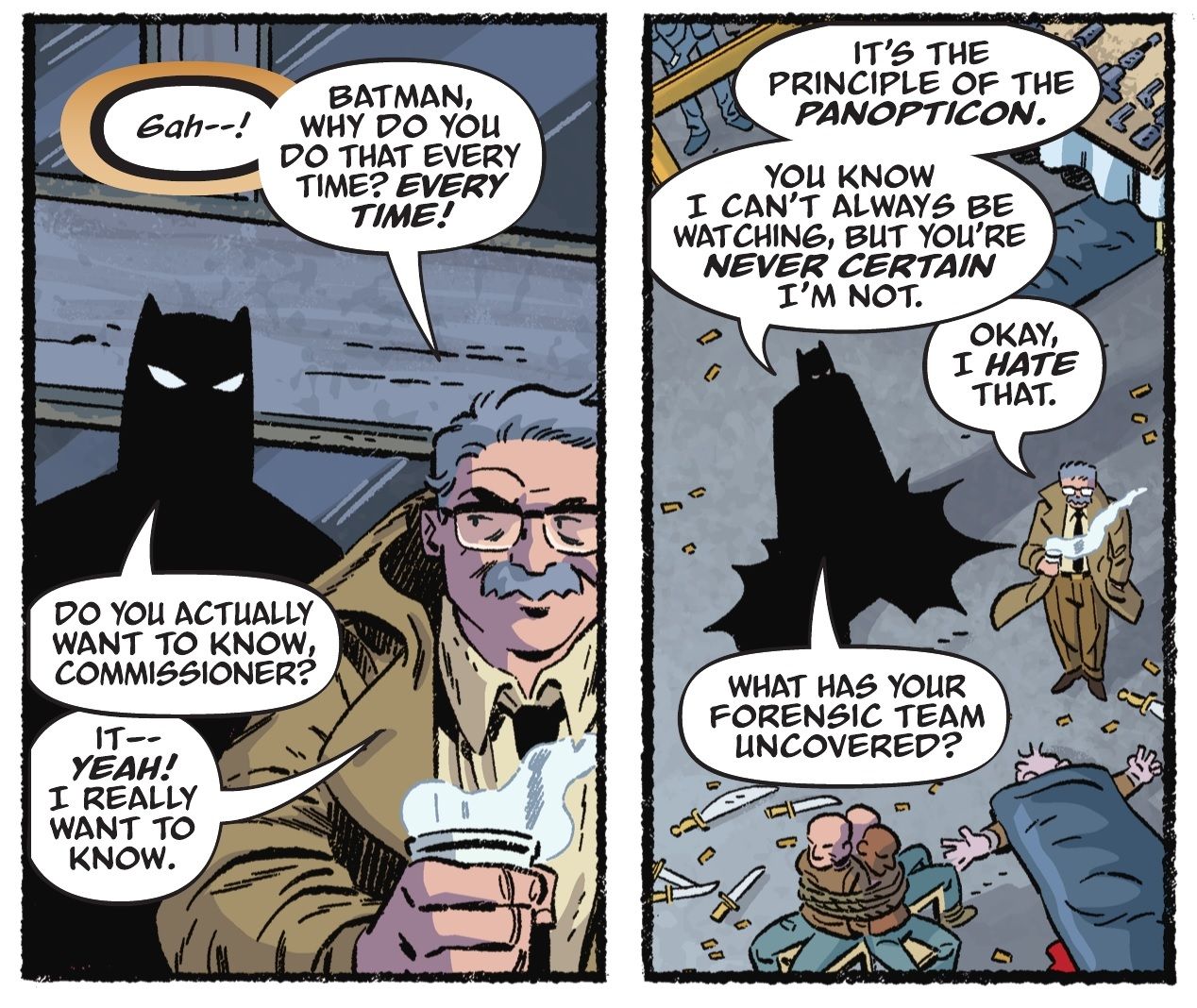 Batman tells Gordon why he always sneaks up on him