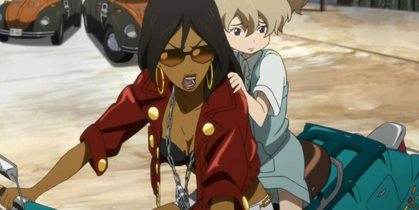 Michiko and Hatchin on the bike in Michiko & Hatchin.