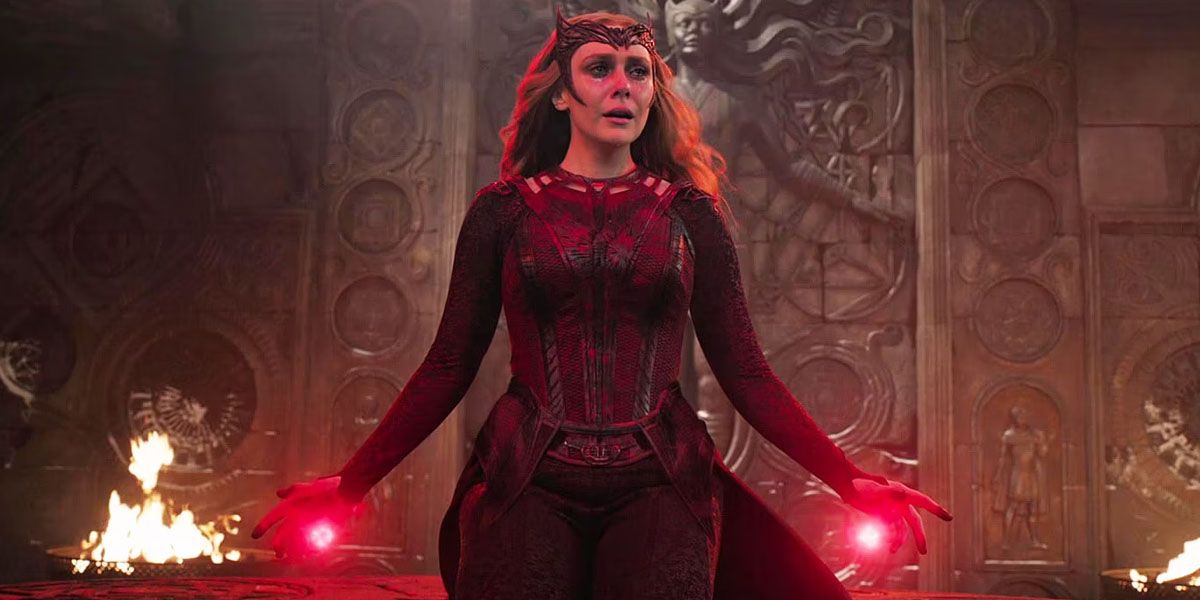 Scarlet Witch (Elizabeth Olsen) using her powers in Mount Wundagore in The Multiverse of Madness