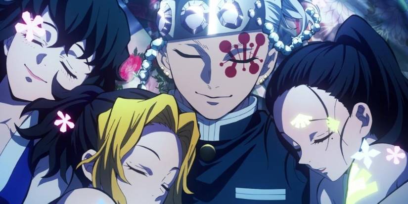 Tengen Uzui and his Wives from Demon Slayer snuggling.