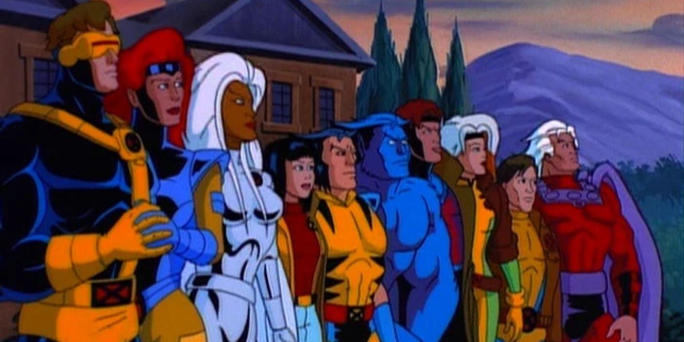 Maglietta Uomo Marvel X-Men '97 - Cast Con Wolverine, Ciclope, Tempesta, Rogue - Griglia A Colori, Licenza Ufficiale