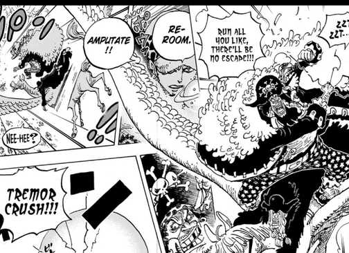 Blackbeard and Law fighting in One Piece